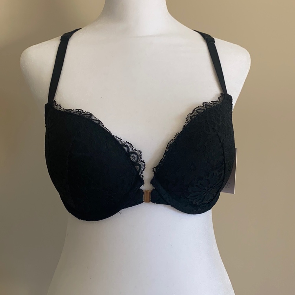 Auden-NWT Black lace, racer-back push-up bra, front closure, Size 34C